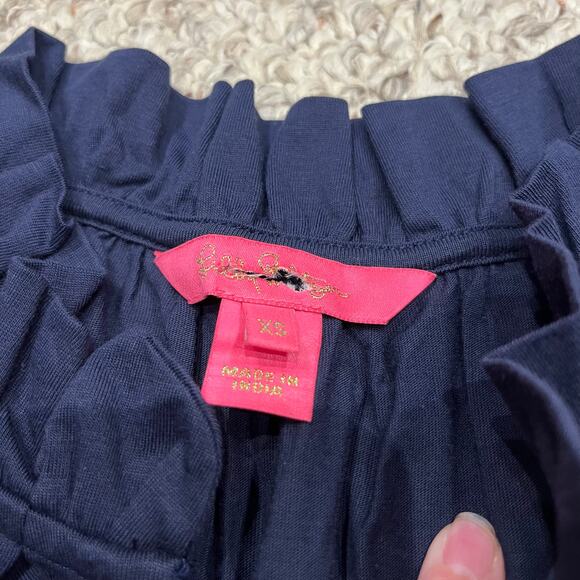 Lilly Pulitzer Malone Maxi Dress Navy Sz XS Tiered Tassels Resortwear Coastal - Picture 7 of 7